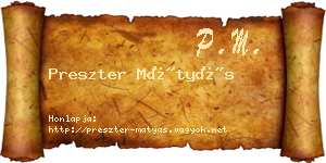 Preszter Mátyás névjegykártya